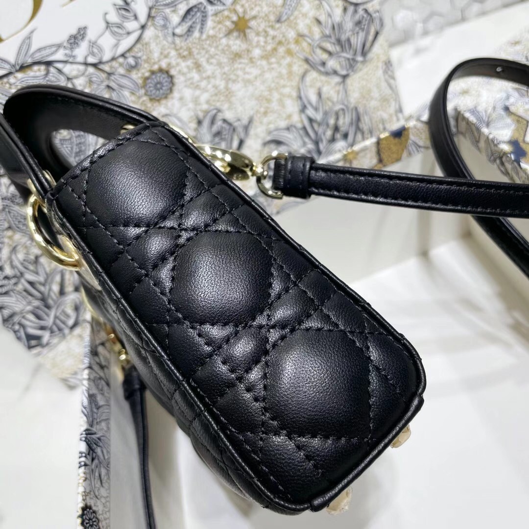 D*or micro lady D*or bag in black cannage lambskin