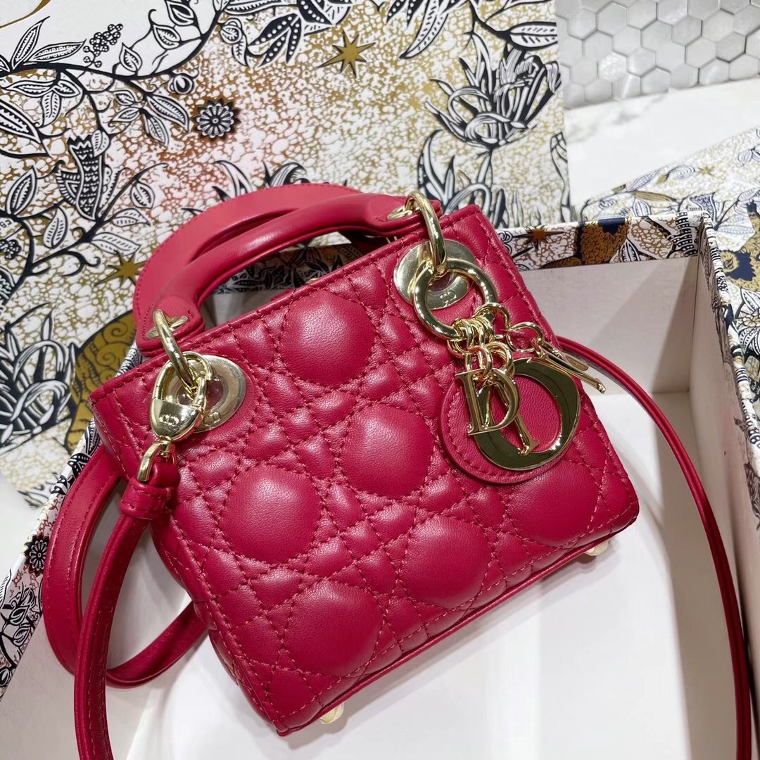 D*or micro lady D*or bag in red cannage lambskin