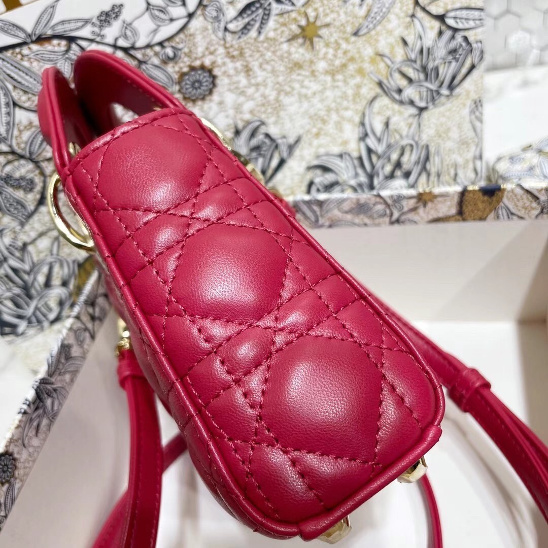 D*or micro lady D*or bag in red cannage lambskin