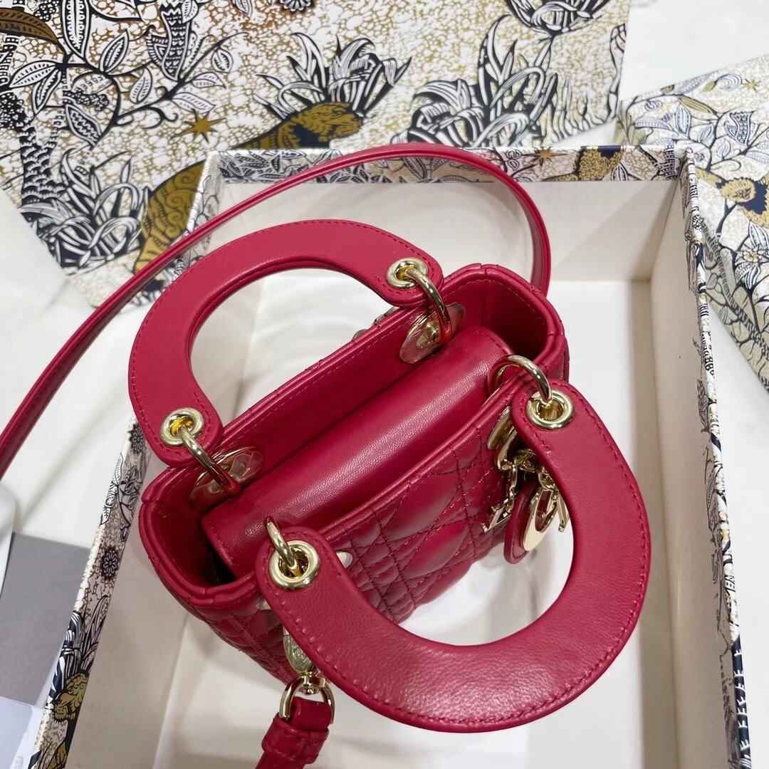 D*or micro lady D*or bag in red cannage lambskin