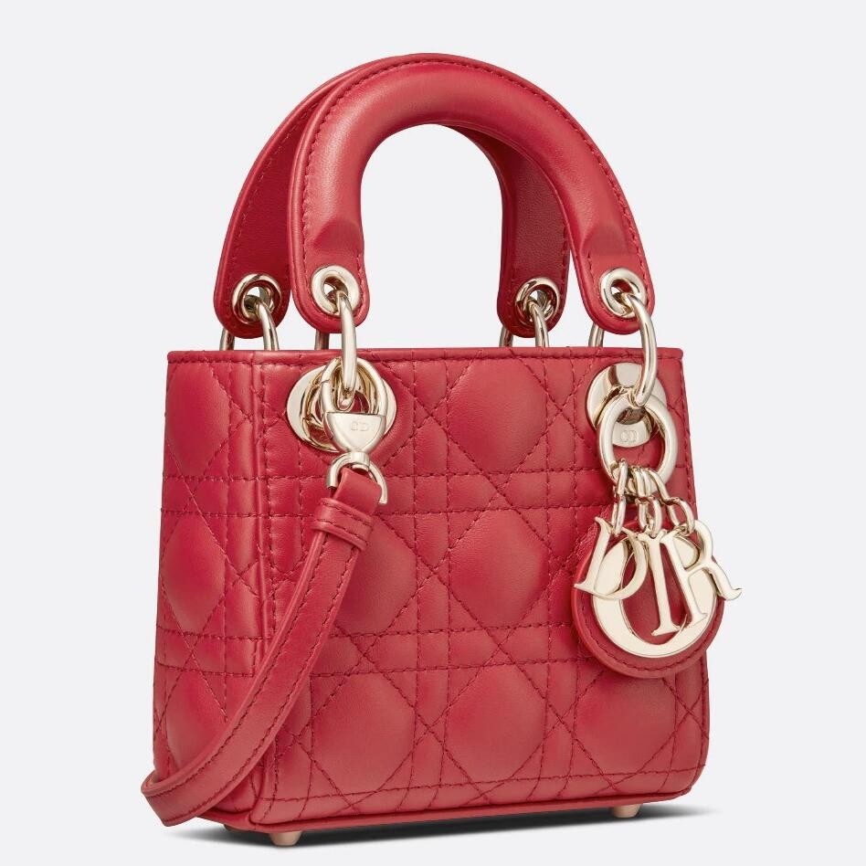D*or micro lady D*or bag in red cannage lambskin