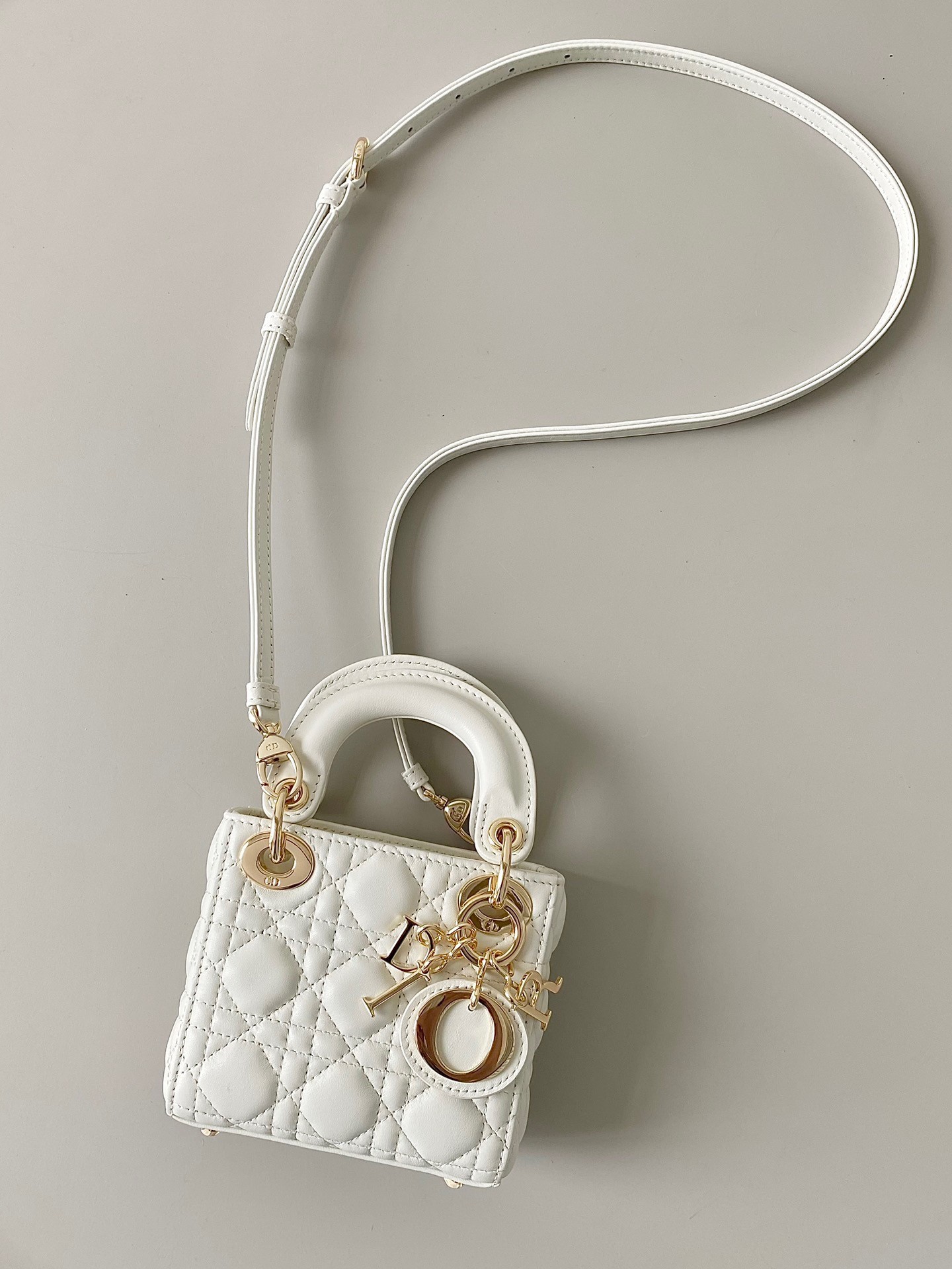 D*or lady D*or micro bag in white cannage lambskin
