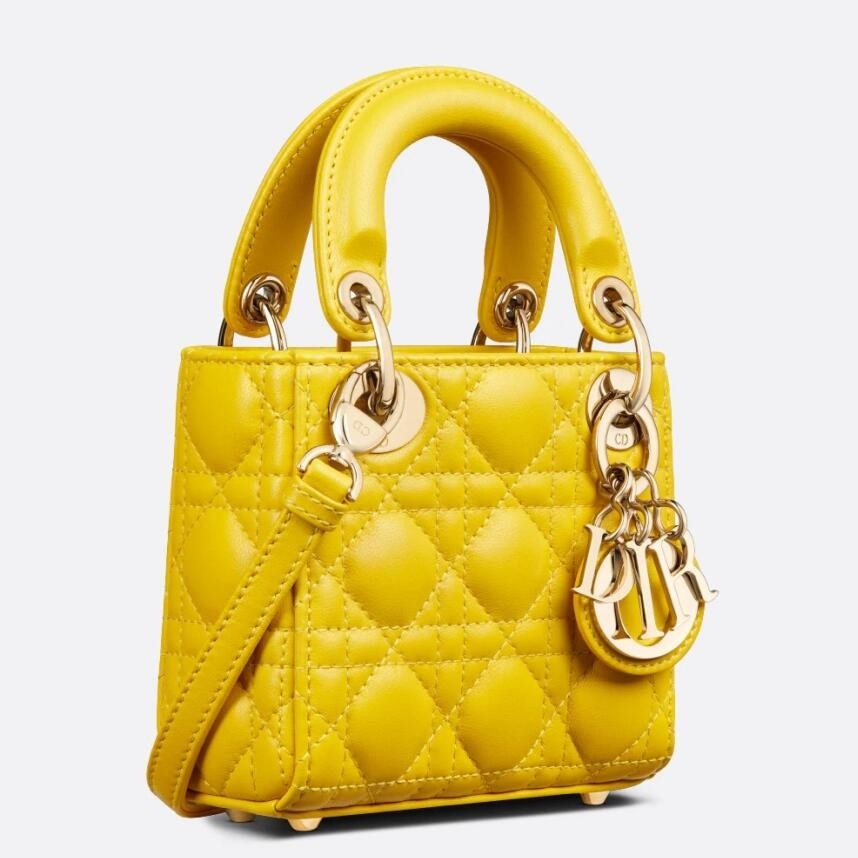 D*or lady D*or micro bag in yellow cannage lambskin