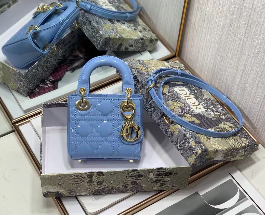 D*or micro lady D*or bag in blue patent calfskin