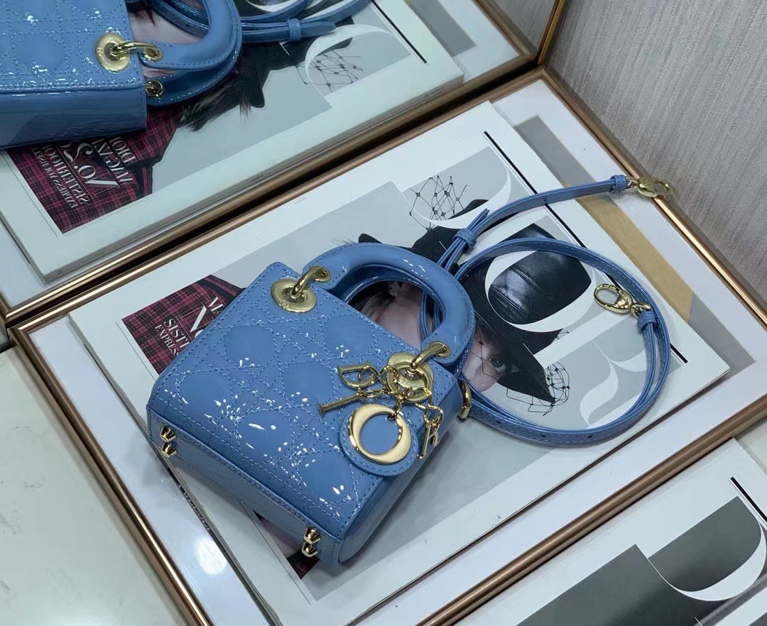 D*or micro lady D*or bag in blue patent calfskin