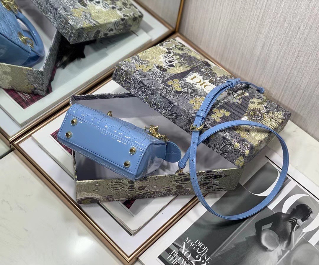 D*or micro lady D*or bag in blue patent calfskin