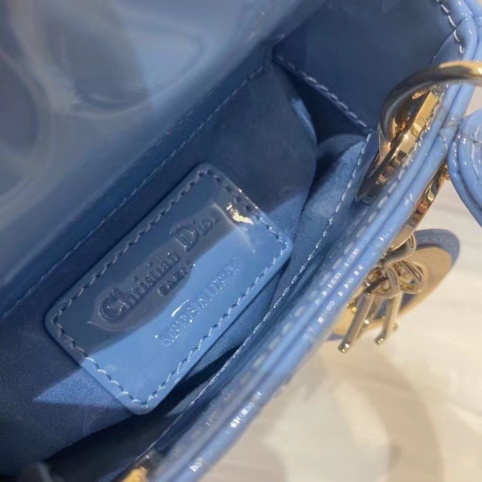 D*or micro lady D*or bag in blue patent calfskin