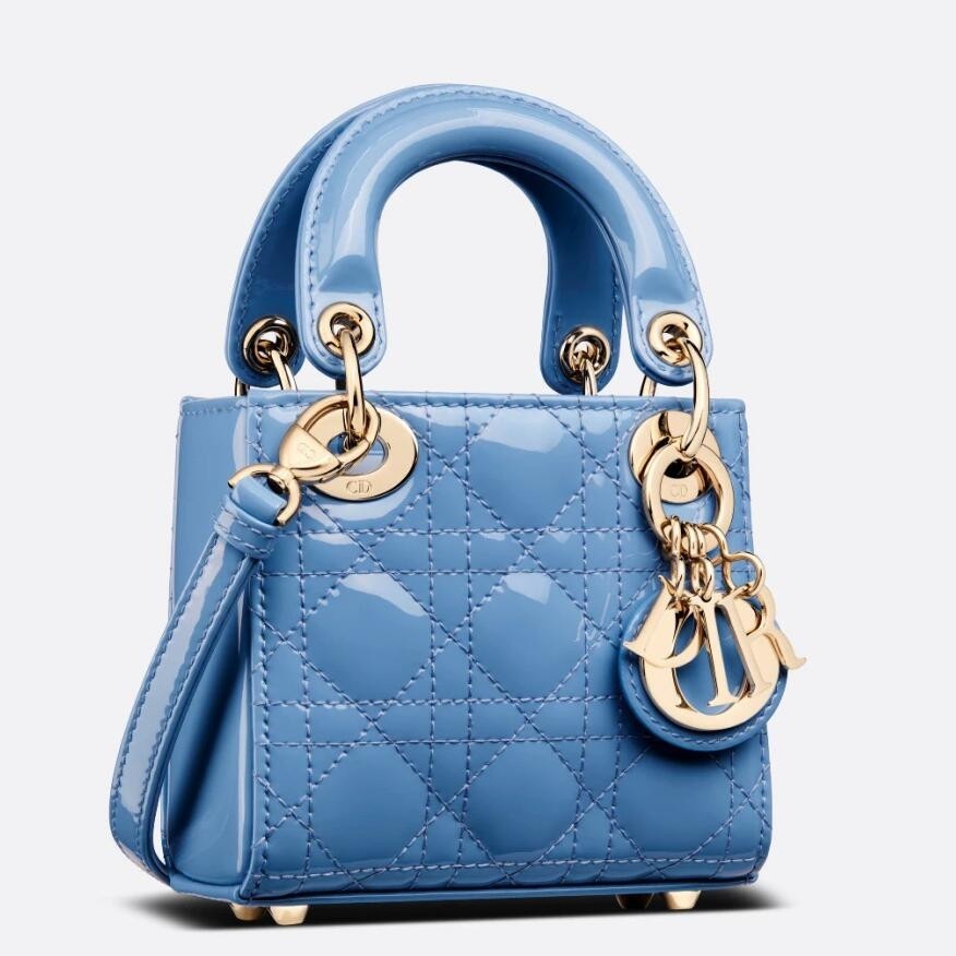 D*or micro lady D*or bag in blue patent calfskin