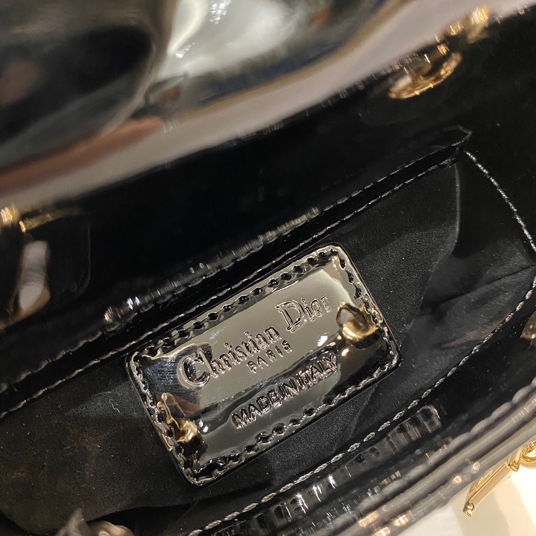 D*or lady D*or micro bag in black patent cannage calfskin
