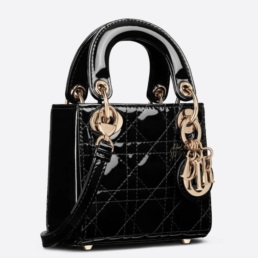 D*or lady D*or micro bag in black patent cannage calfskin