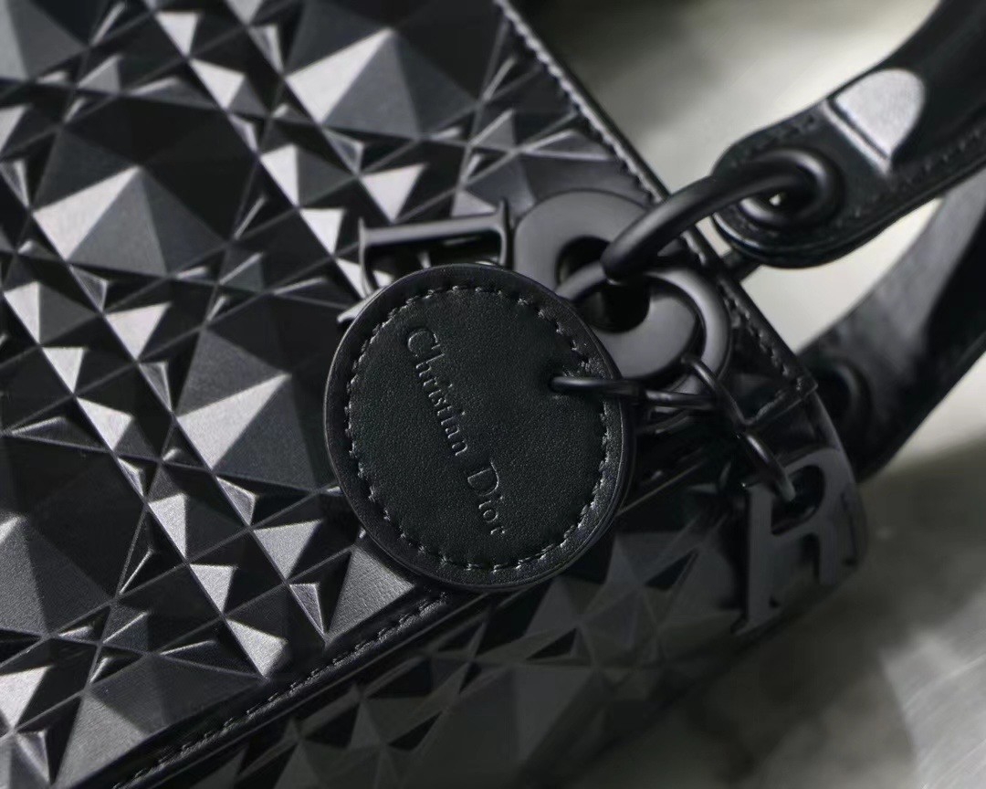 D*or lady D*or mini bag in black calfskin with diamond motif