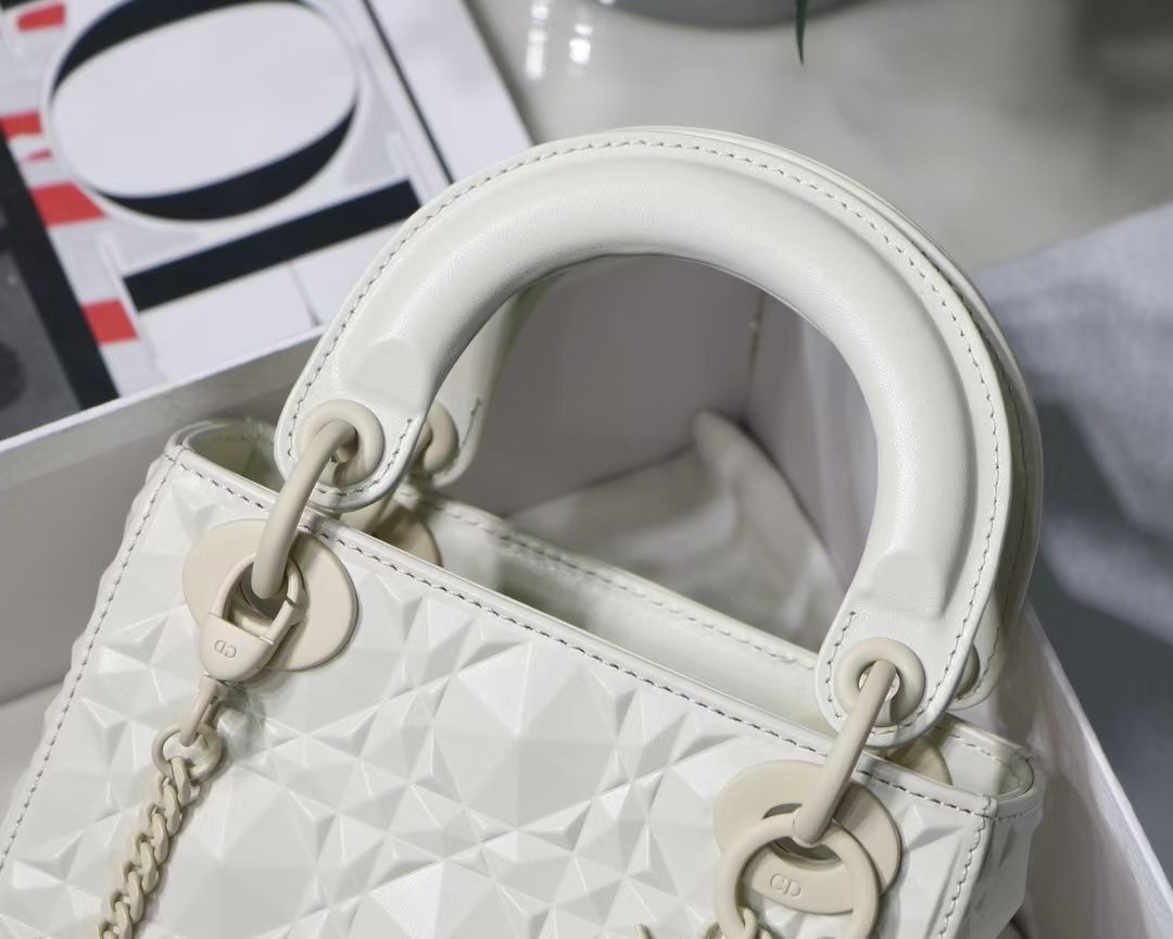 D*or lady D*or mini bag in white calfskin with diamond motif