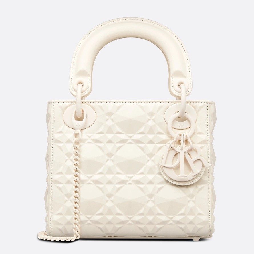 D*or lady D*or mini bag in white calfskin with diamond motif
