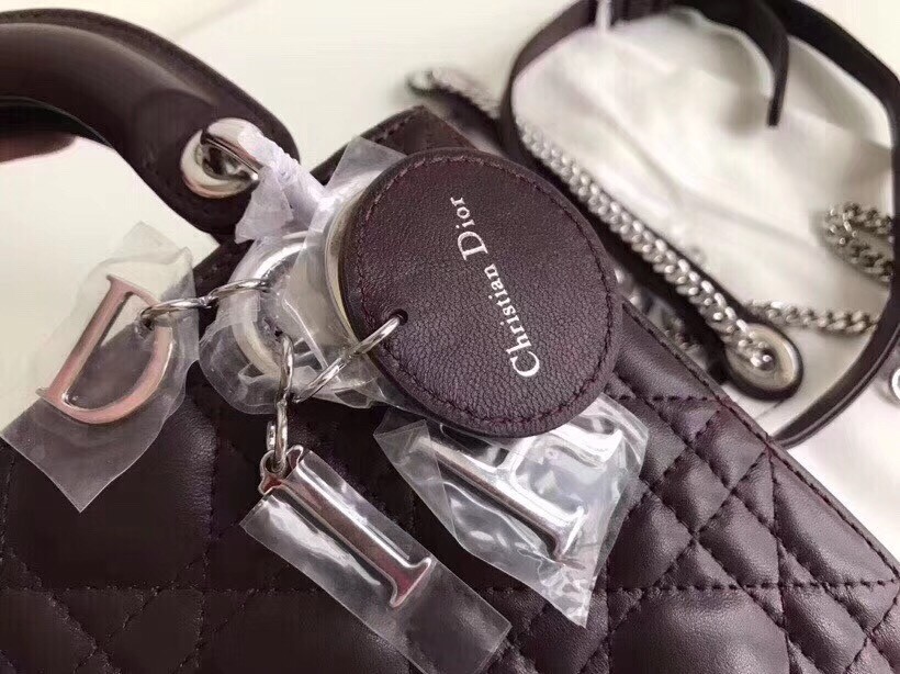 D*or mini lady D*or bag in bordeaux lambskin