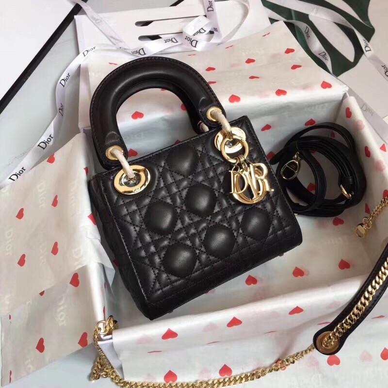 D*or mini lady D*or bag in black lambskin