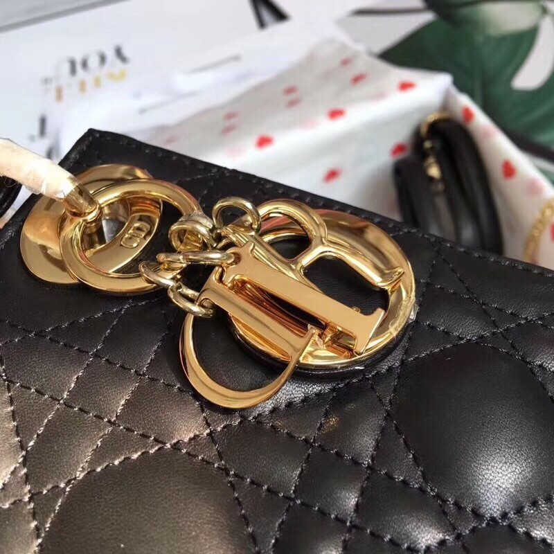 D*or mini lady D*or bag in black lambskin