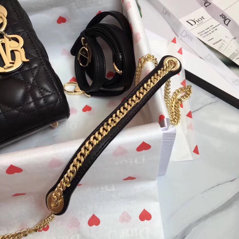 D*or mini lady D*or bag in black lambskin