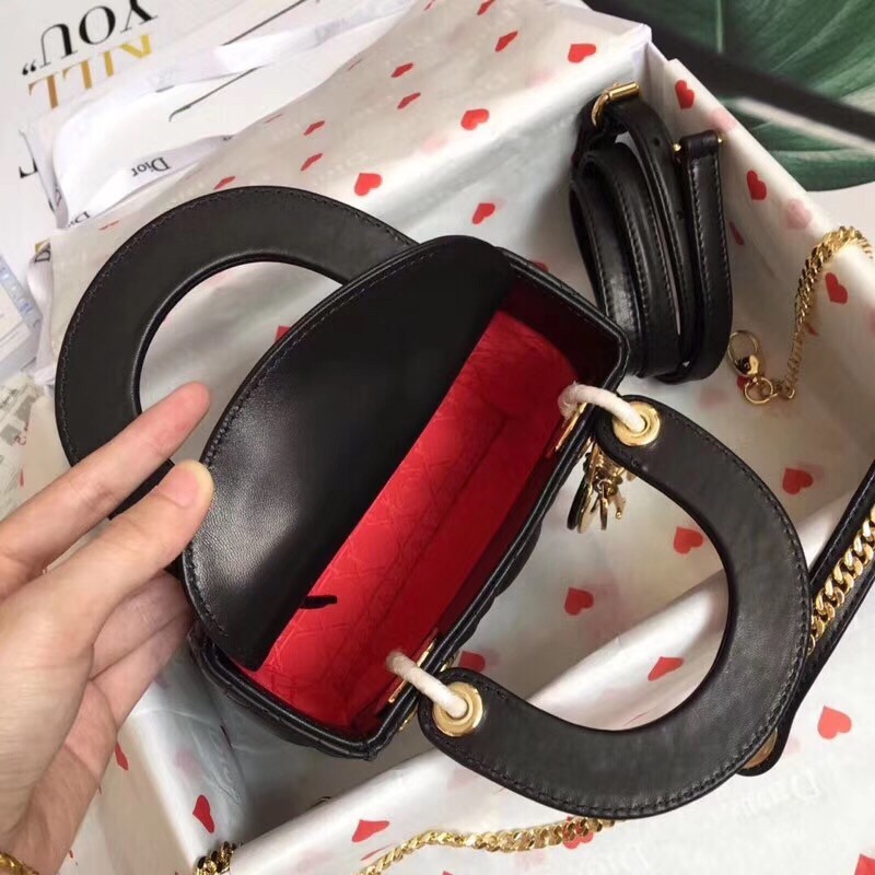 D*or mini lady D*or bag in black lambskin
