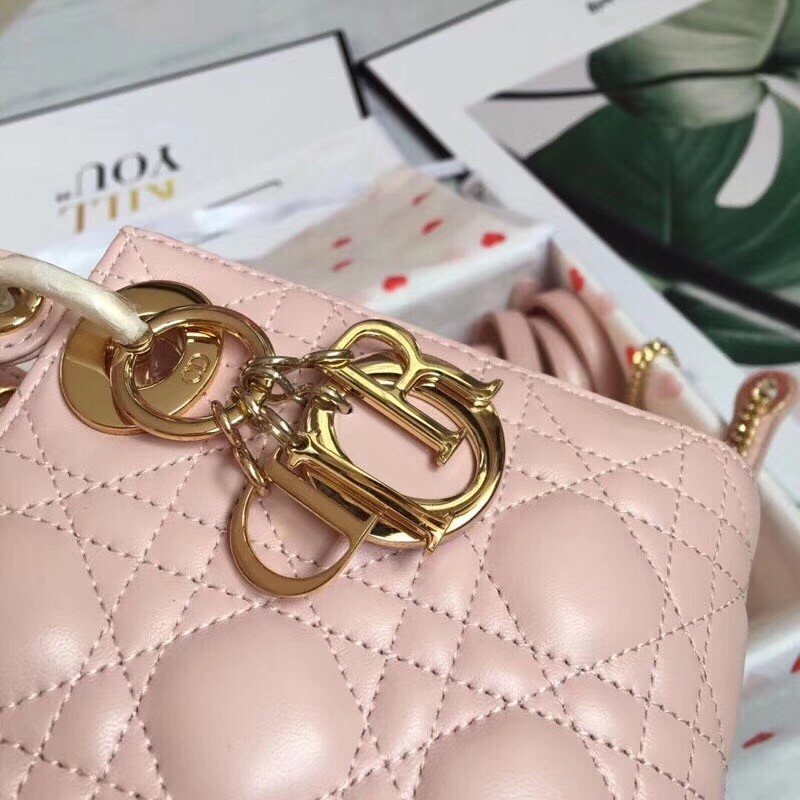 D*or mini lady D*or bag in poudre lambskin