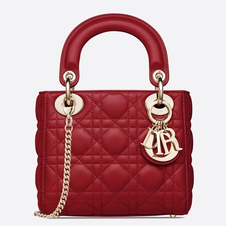 D*or mini lady D*or bag in red lambskin