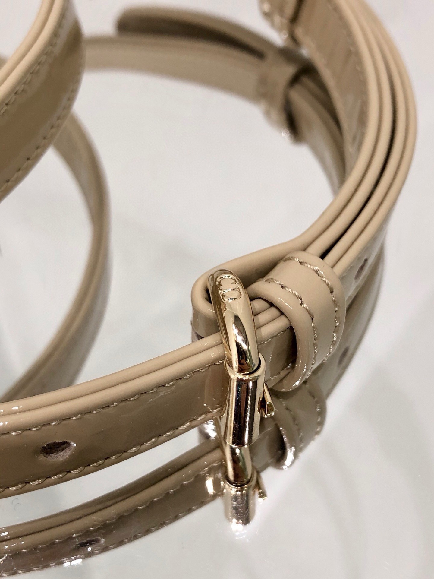 D*or lady D*or mini chain bag with chain in aesthetic beige patent calfskin