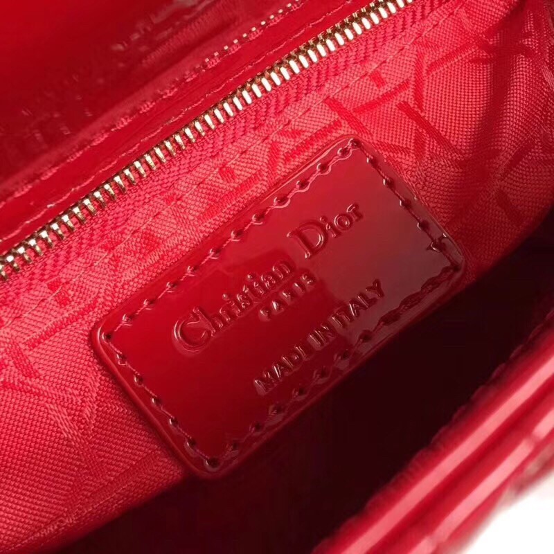 D*or mini lady D*or bag in cherry patent calfskin