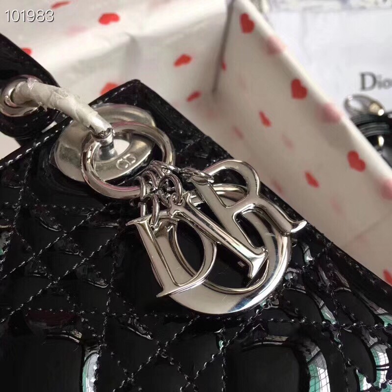 D*or mini lady D*or bag in black patent calfskin