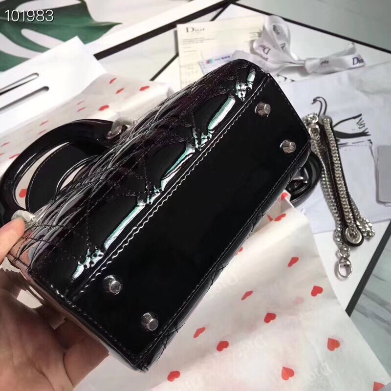 D*or mini lady D*or bag in black patent calfskin