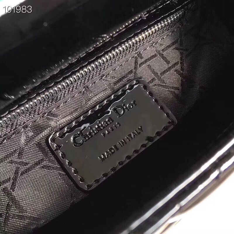 D*or mini lady D*or bag in black patent calfskin