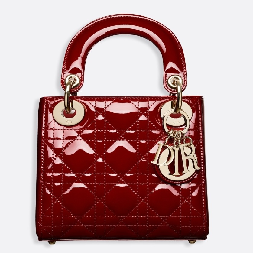 D*or mini lady D*or bag in red patent calfskin
