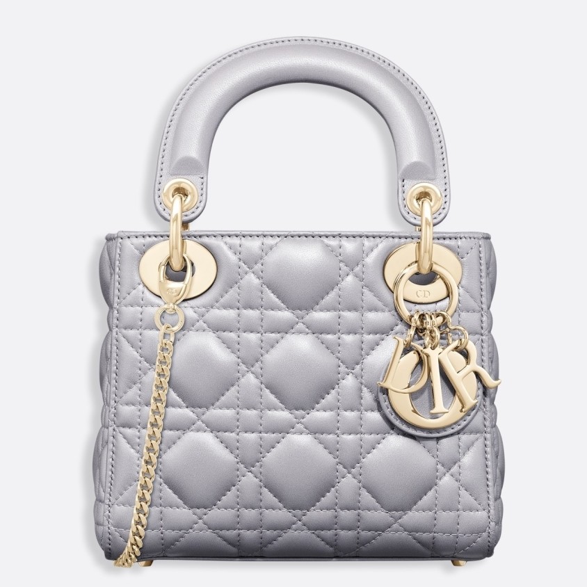 D*or mini lady D*or bag in grey pearly lambskin