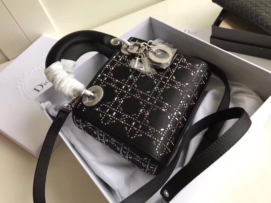 D*or mini lady D*or bag in satin with rhinestones