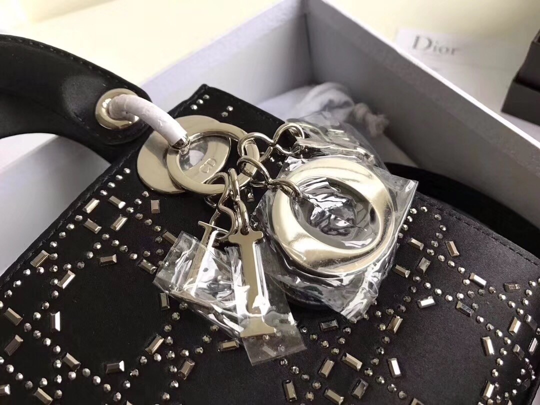 D*or mini lady D*or bag in satin with rhinestones