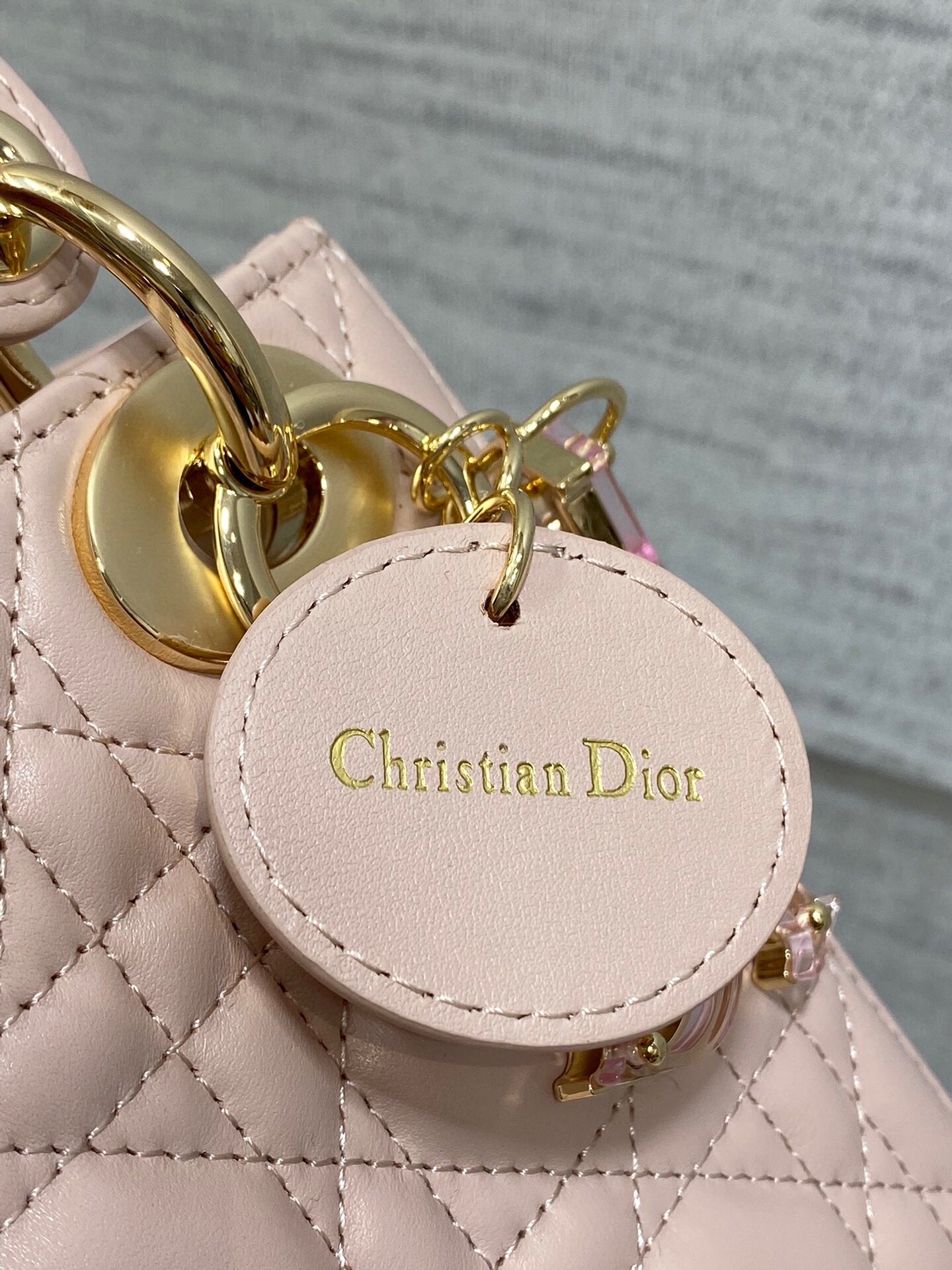 D*or lady D*or mini bag with chain in pink lambskin with resin charms