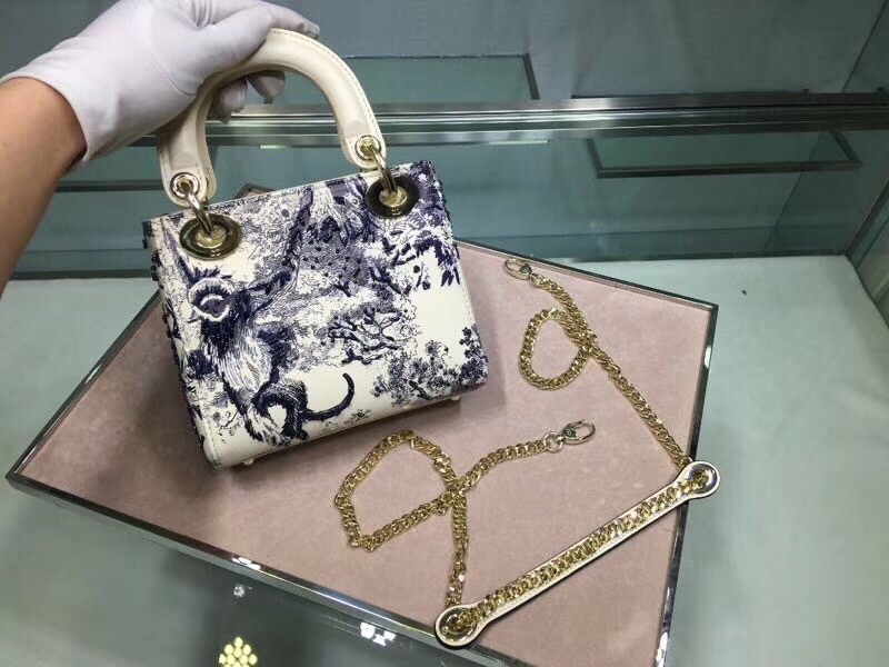 D*or mini lady D*or bag with toile de jouy printed