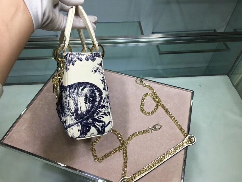 D*or mini lady D*or bag with toile de jouy printed