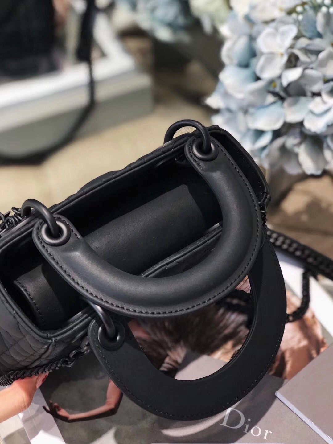 D*or mini lady D*or bag in black ultra matte calfskin