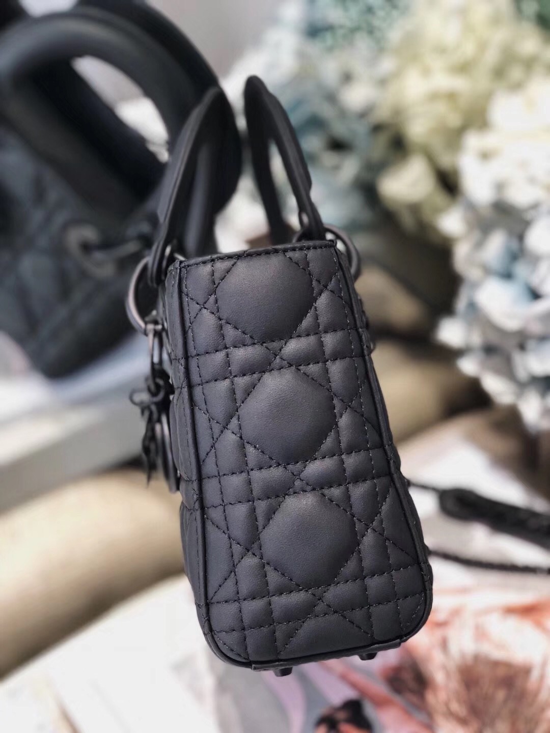 D*or mini lady D*or bag in black ultra matte calfskin