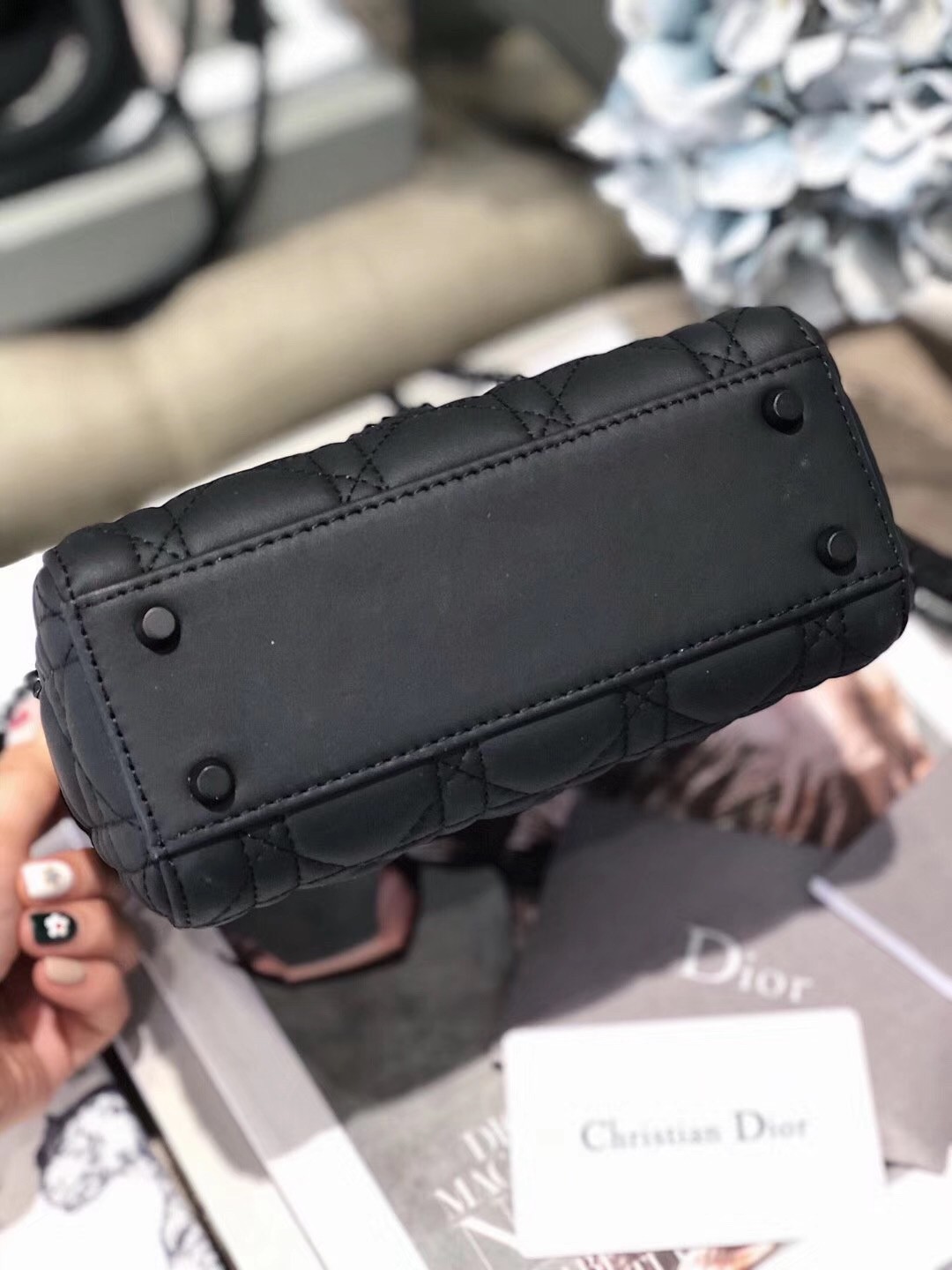 D*or mini lady D*or bag in black ultra matte calfskin