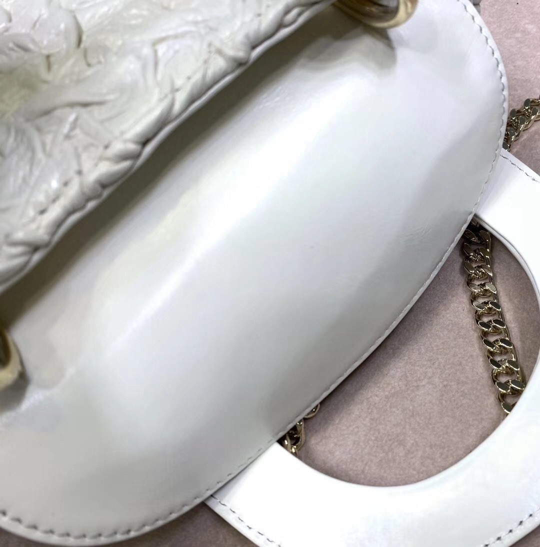 D*or mini lady D*or chain bag in white wavy crinkled lambskin