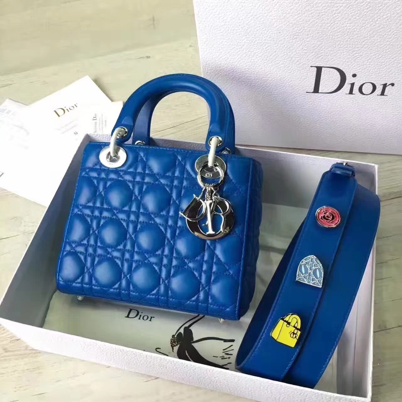D*or my lady D*or bag in blue lambskin