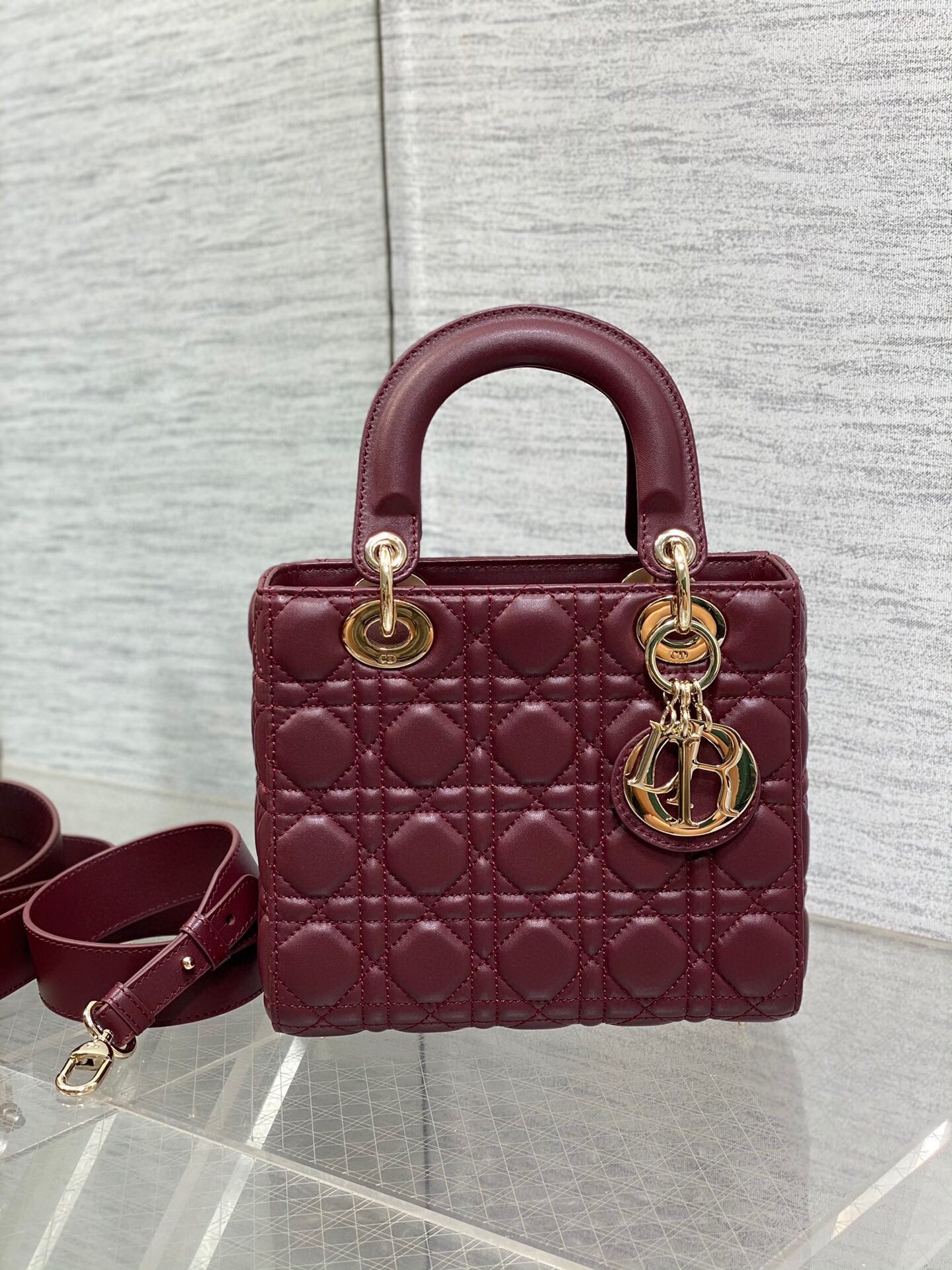 D*or small lady D*or my abcD*or bag in burgundy lambskin