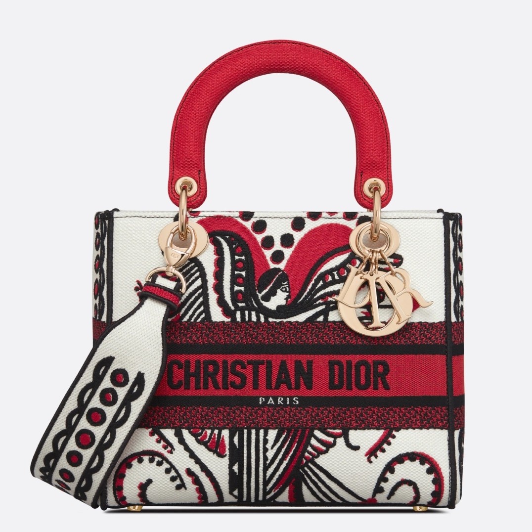 D*or medium lady d-lite bag in latte multicolor cupidon embroidery