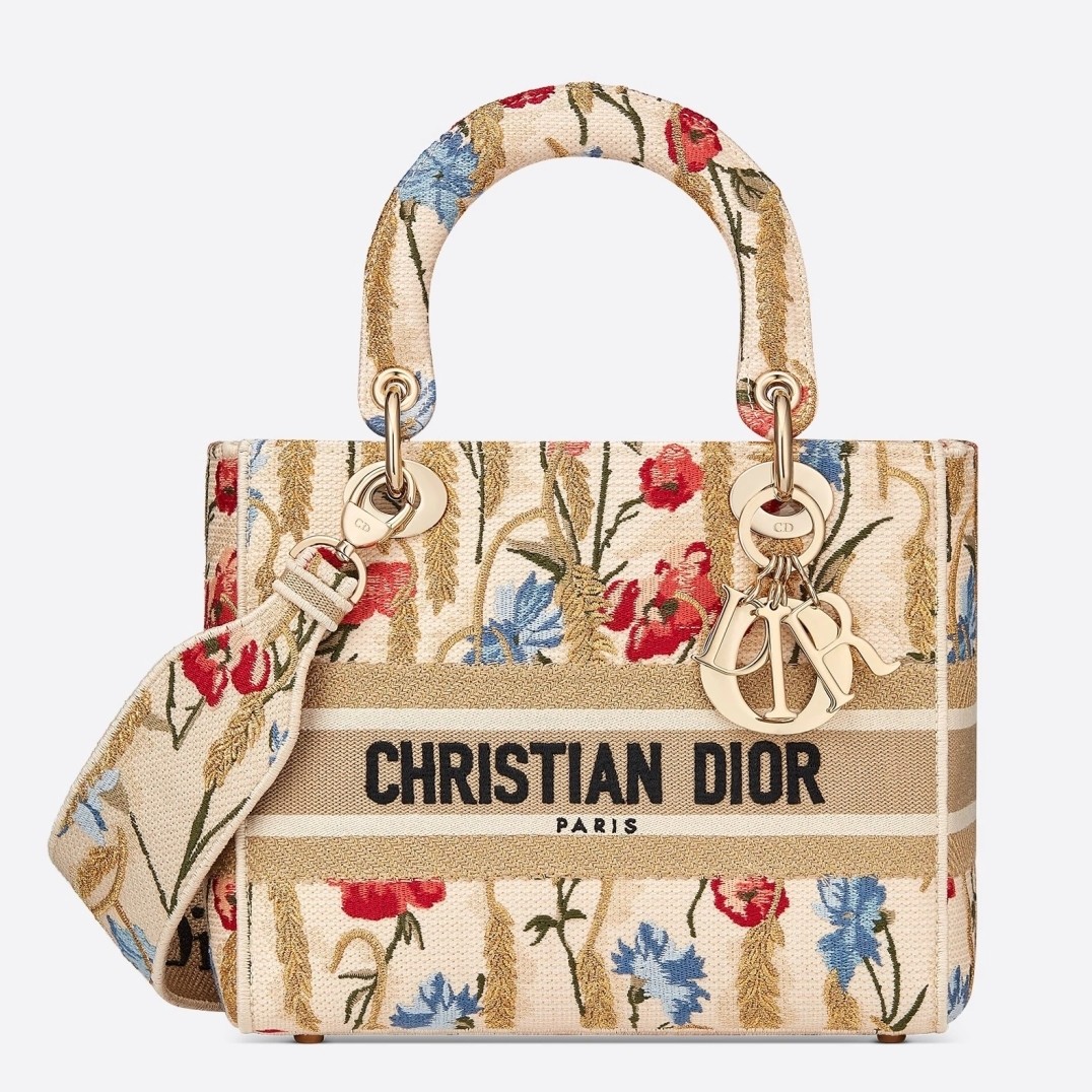 D*or medium lady d-lite hibiscus metallic thread embroidery bag