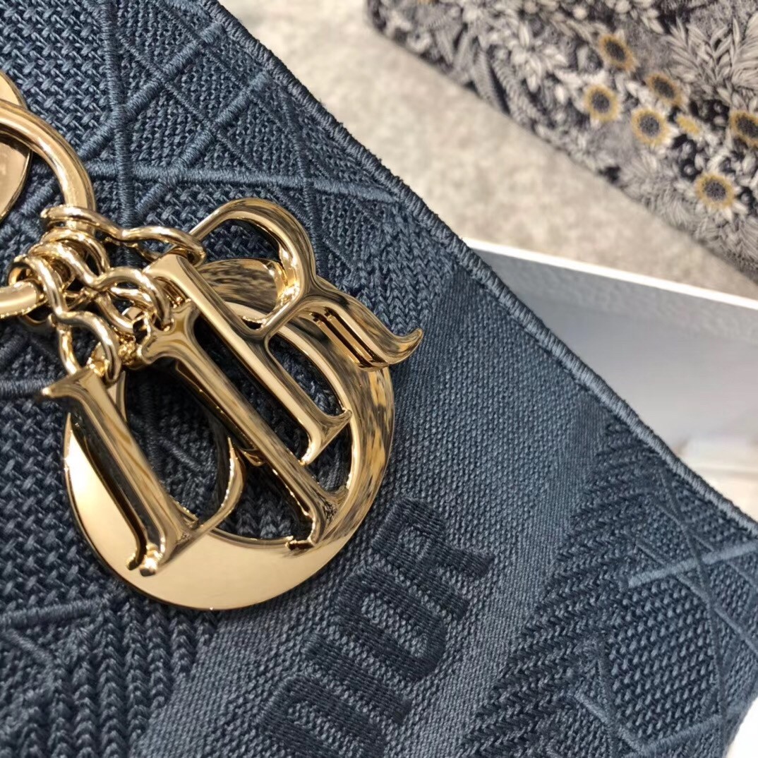 D*or medium lady d-lite bag in denim blue cannage canvas