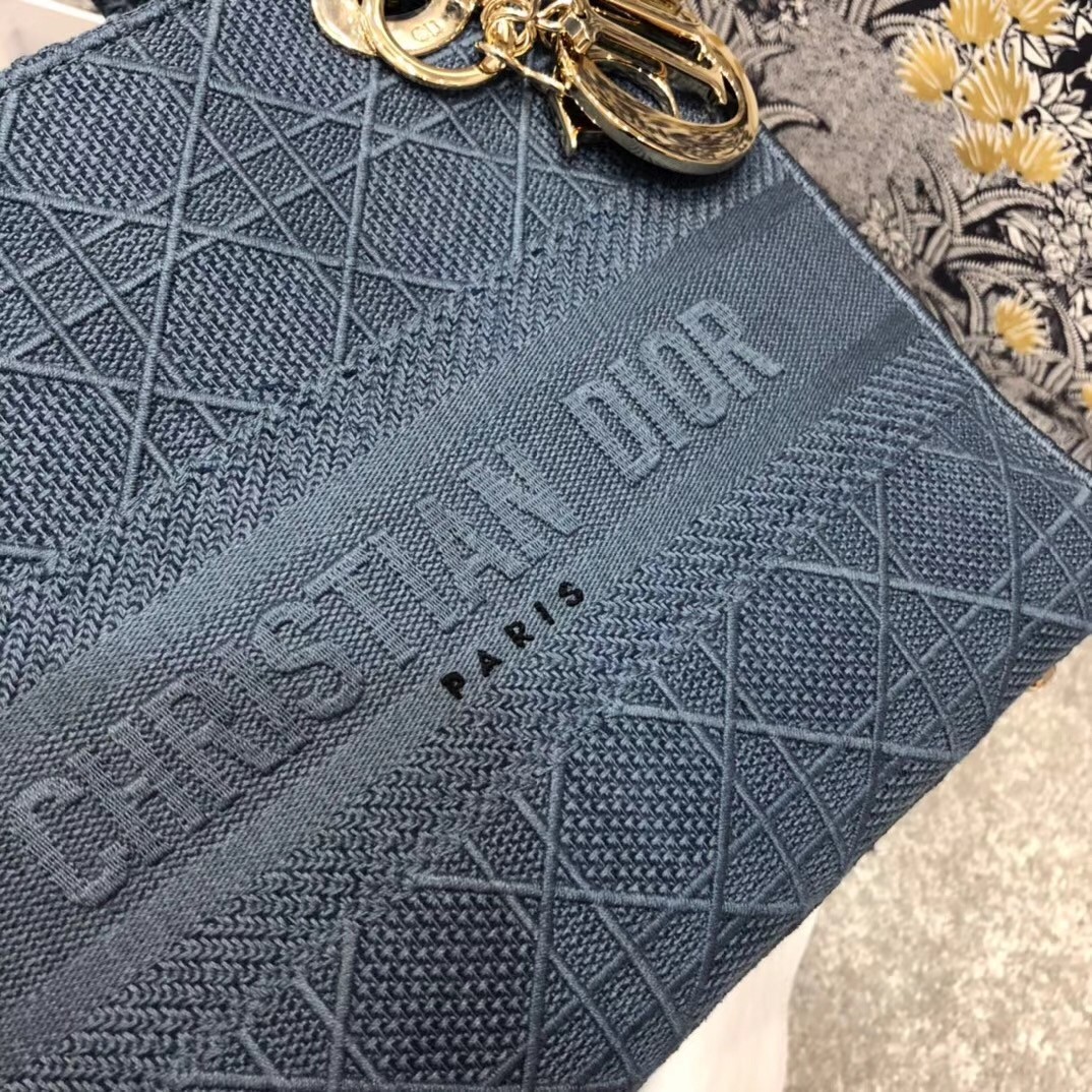 D*or medium lady d-lite bag in denim blue cannage canvas