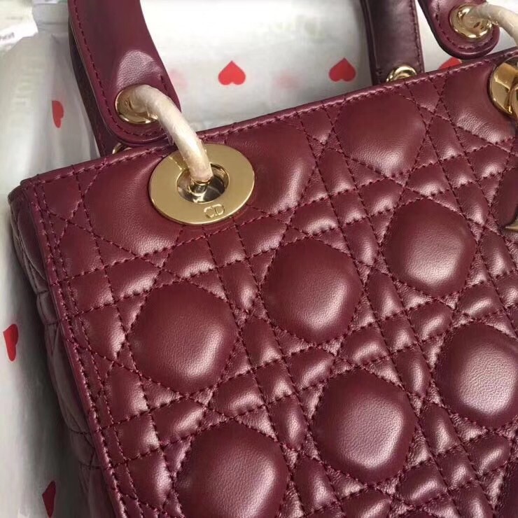 D*or medium lady D*or bag in bordeaux lambskin
