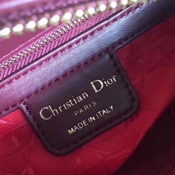 D*or medium lady D*or bag in bordeaux lambskin