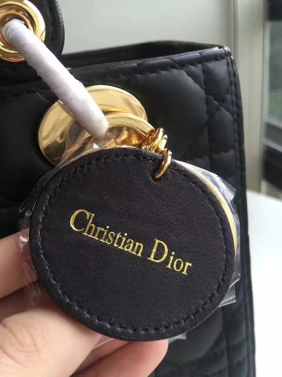 D*or medium lady D*or bag in black lambskin