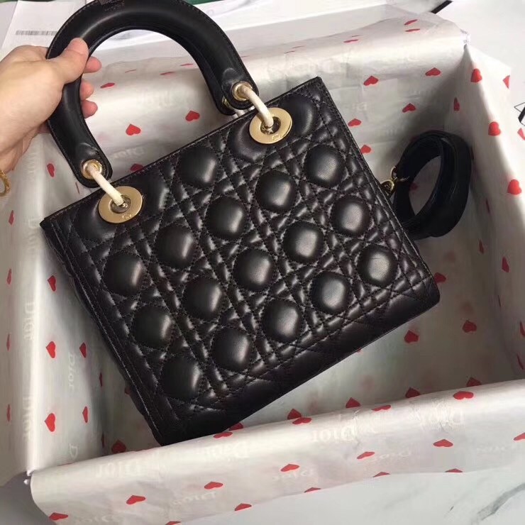 D*or medium lady D*or bag in black lambskin